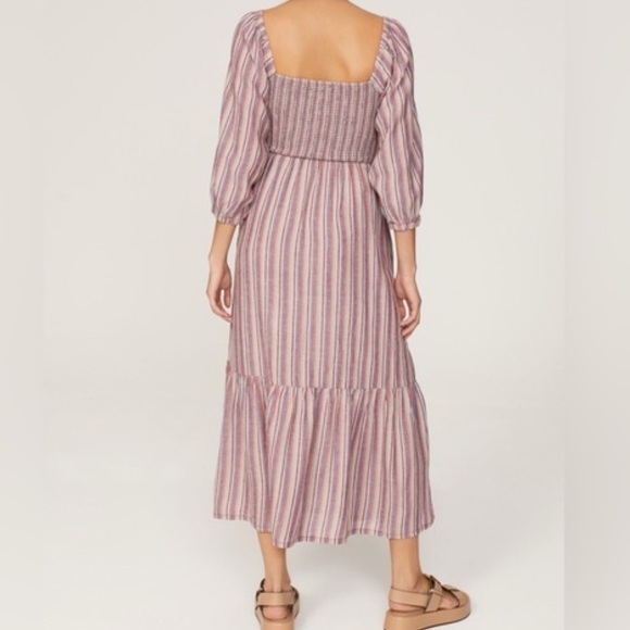Marine Layer Ivy Smocked Linen Blend Striped Maxi Dress in Brick XS - Picture 5 of 14